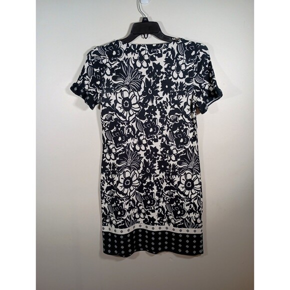 Talbots Black White Cotton Floral Border Print Shift Dress Size Medium Petite - Picture 7 of 8